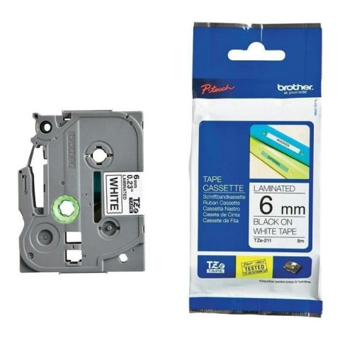 Brother Taśma Brother P-Touch TZe-211 6mm x 8m (TZE211) - biała, czarny nadruk