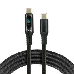 Everactive Kabel USB-C -> USB-C everActive CBB-1PDL 1m 60W wbudowany wyświetlacz czarny