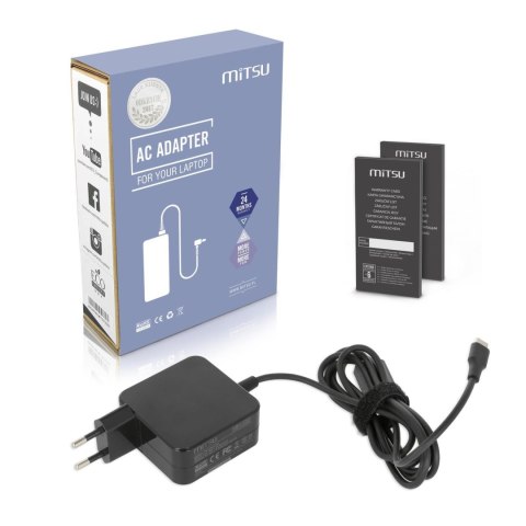 Mitsu Zasilacz sieciowy Mitsu 45W USB-C, USBC, 5-20V, 2-3A (black) do notebooka