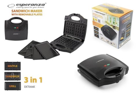 ESPERANZA Opiekacz do kanapek z wymiennymi płytami, czarny Esperanza "Portabella"