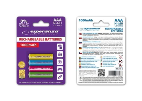 ESPERANZA Akumulatorki AAA Esperanza 1000mAh 4szt. mix kolorów
