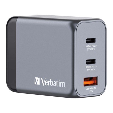 Verbatim Ładowarka sieciowa Verbatim GaN GNC-65 2xUSB-C PD 65W 1xUSB-A QC 3.0