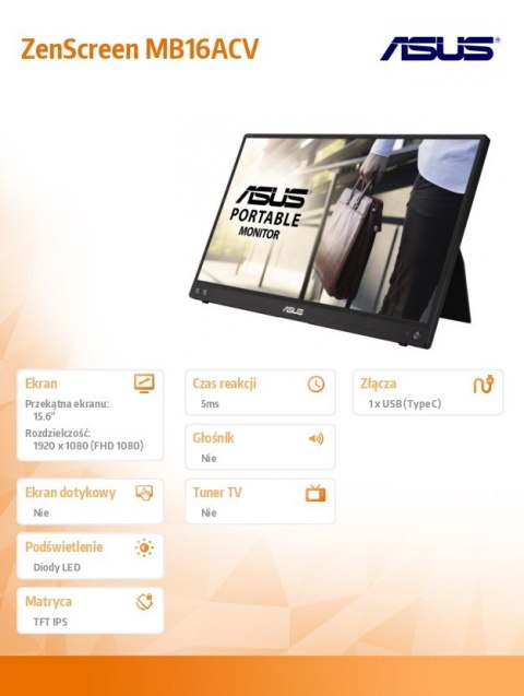 Asus Monitor ZenScreen MB16ACV BK/5MS/EU USB-C