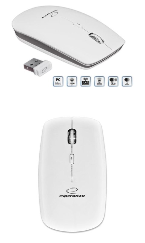 ESPERANZA Mysz bezprzewodowa Esperanza SATURN EM120W optyczna biała