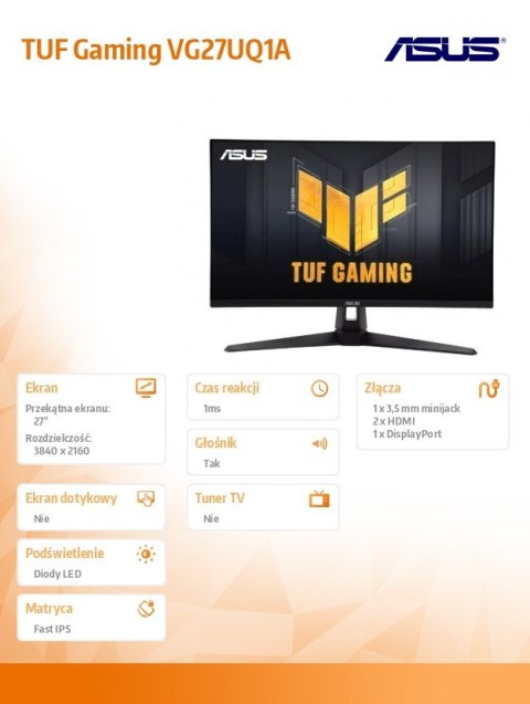 Asus Monitor 27 cali VG27UQ1A 4K F-IPS 160Hz HDMI DP