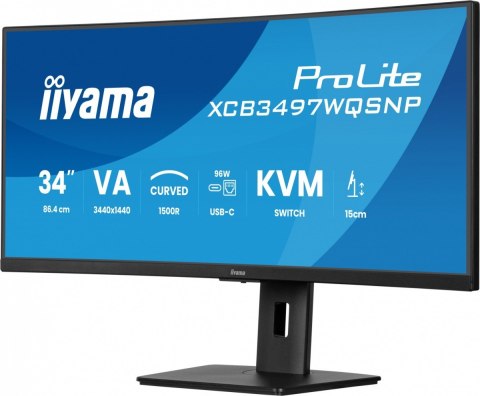 IIYAMA Monitor 34 cali XCB3497WQSNP-B1 VA,UWQHD,1500R,USB-cDock,KVM,95W, 2xHDMI, 1xDP, RJ45,2x5W,21:9 /5y/