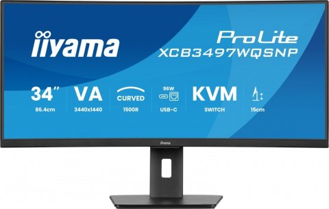 IIYAMA Monitor 34 cali XCB3497WQSNP-B1 VA,UWQHD,1500R,USB-cDock,KVM,95W, 2xHDMI, 1xDP, RJ45,2x5W,21:9 /5y/