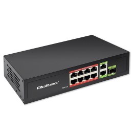 Qoltec Switch niezarządzalny Qoltec przełącznik sieciowy FAST Ethernet 8x RJ45 PoE 2x RJ45 Uplink 1x SFP | 120W | 1000 Mb/s
