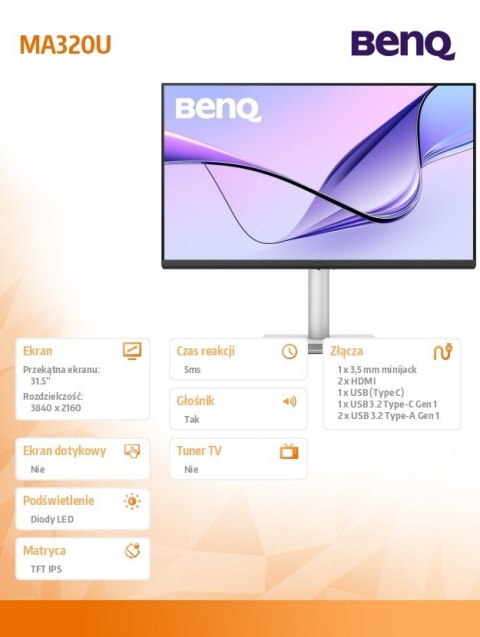 Benq Monitor 31.5 cala MA320U 4K LED 5ms/60Hz/IPS