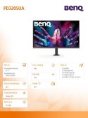 Benq Monitor 31.5 cala PD3205UA LED 4ms/4K/20:1/HDMI/Czarny