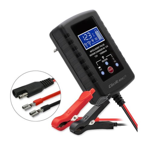 Qoltec Ładowarka do akumulatora Qoltec AGM GEL STD 6V/12V | 2A | Prostownik z funkcją naprawy i wyświetlaczem LED