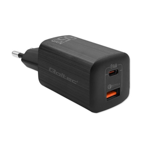 Qoltec Ładowarka sieciowa Qoltec 65W GaN ULTRA | 5-20V | 2.25-3.25A | 1 x USB typ C PD | 1 x USB | Czarna
