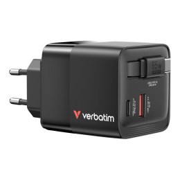 Verbatim Ładowarka ścienna Verbatim GaN 65W 1xUSB-C PD 3.0 1xUSB-A QC 3.0 z kablem USB-C PD 65W