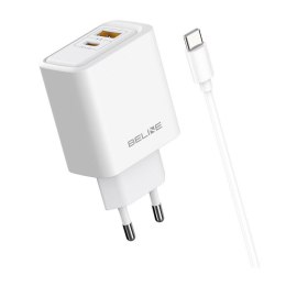 Beline Ładowarka sieciowa Beline 45W 1xUSB-C + 1xUSB GaN PD 3.0 QC 3.0 + kabel USB-C/USB-C - biała