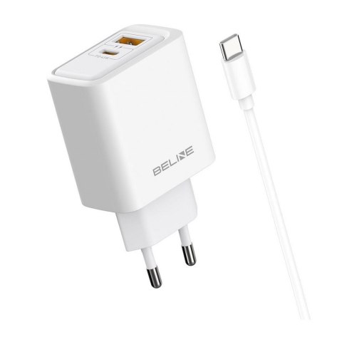 Beline Ładowarka sieciowa Beline 45W 1xUSB-C + 1xUSB GaN PD 3.0 QC 3.0 + kabel USB-C/USB-C - biała