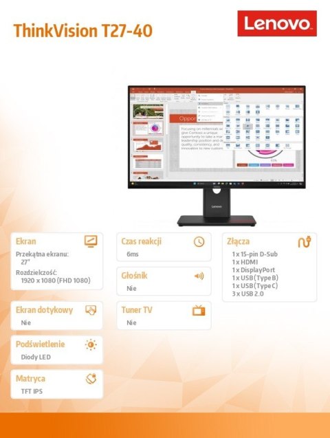 Lenovo Monitor ThinkVision T27-40 27 cali 64A5ZAT6EU