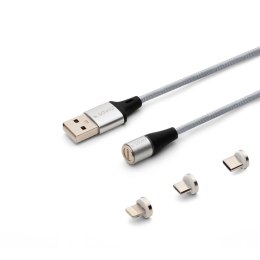 Savio Kabel USB 2.0 SAVIO CL-156 USB - USB Typ C, Micro i Lightning, QC i PD 3.0, magnetyczny, 2m, srebrny