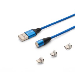 Savio Kabel USB 2.0 SAVIO CL-157 USB - USB Typ C, Micro i Lightning, QC i PD 3.0, magnetyczny, 2m, niebieski