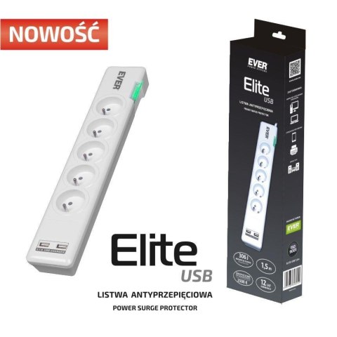Ever Listwa antyprzepięciowa Ever ELITE USB 1,5m