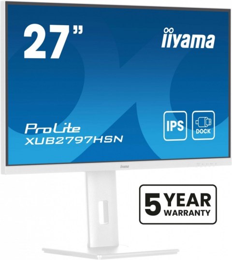 IIYAMA Monitor 27 cali XUB2797HSN-W2 IPS,FHD,USB-C Dock,HAS,300cd,1ms,sRGB99%,100Hz,HDMI,DP-out,USBx4,RJ45,2x2W/5y/