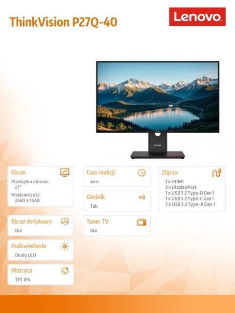Lenovo Monitor ThinkVision 27.0 P27Q-40 WLED LCD 64A7ZAT6EU