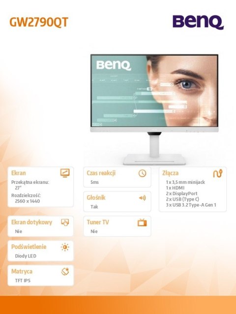 Benq Monitor 27 cali GW2790QT 2K 5ms/IPS/HDMI/100Hz