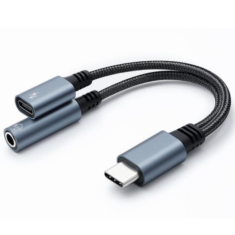 Qoltec Kabel adapter Qoltec 2w1 USB-C - USB-C + Jack 3.5mm, PD 15W, 0,1m