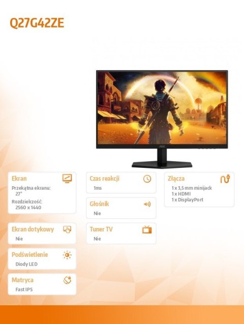 AOC Monitor Q27G42ZE 27 cali Fast IPS 240Hz HDMI DP