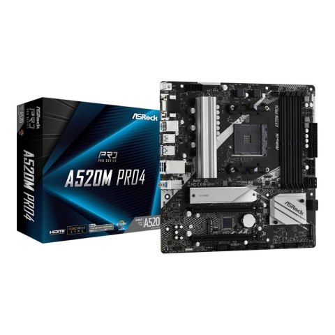 ASRock Płyta ASRock A520M Pro4 /AMD A520M/DDR4/SATA3/M.2/USB3.1/PCIe3.0/AM4/mATX