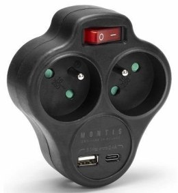 Montis Rozgałęźnik sieciowy podwójny z wyłącznikiem + USB-A + USB-C MONTIS MT144-BK czarny