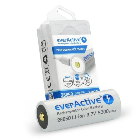 Everactive Akumulator 26650 everActive 3,7V Li-ion 5200mAh micro USB z zabezpieczeniem BOX