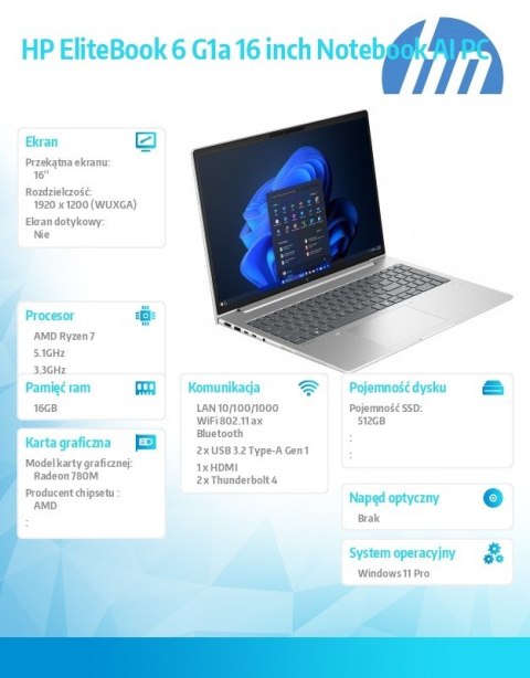 HP Inc. Notebook EliteBook 6 G1a R7-250 512GB/16GB/W11P/16.0 C51N5ET