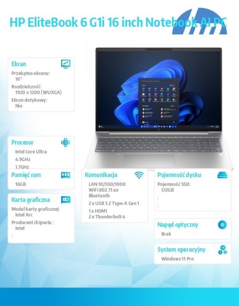 HP Inc. Notebook EliteBook 6 G1i U5-225H 512GB/16GB/W11P/16.0 C51GLET