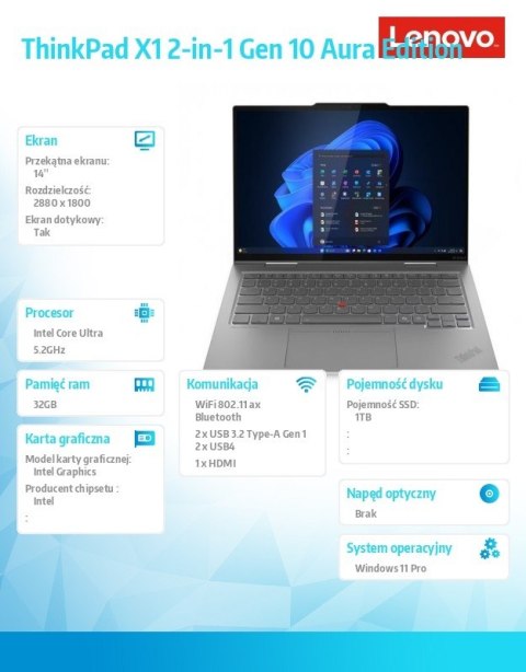 Lenovo Ultrabook Thinkpad X1 2-in-1 Gen10 21Q000A2PB W11Pro Ultra 7 255U/32GB/1TB/INT/14.0 2.8K/Touch/Grey/3YRS Premier Support + CO2 O