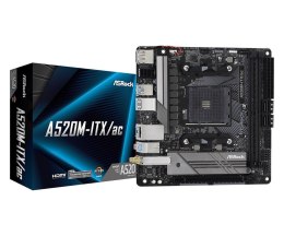 ASRock Płyta ASRock A520M-ITX/ac /AMD A520M/DDR4/SATA3/M.2/USB3.1/PCIe3.0/WiFi/BT/AM4/mITX