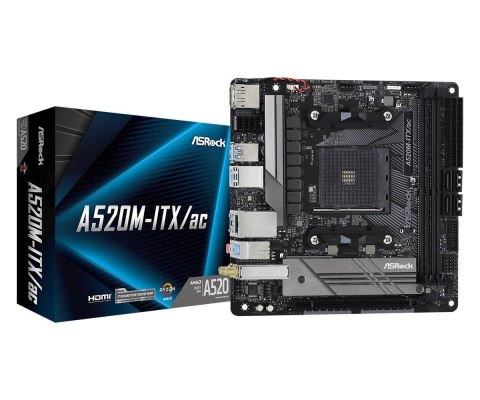 ASRock Płyta ASRock A520M-ITX/ac /AMD A520M/DDR4/SATA3/M.2/USB3.1/PCIe3.0/WiFi/BT/AM4/mITX