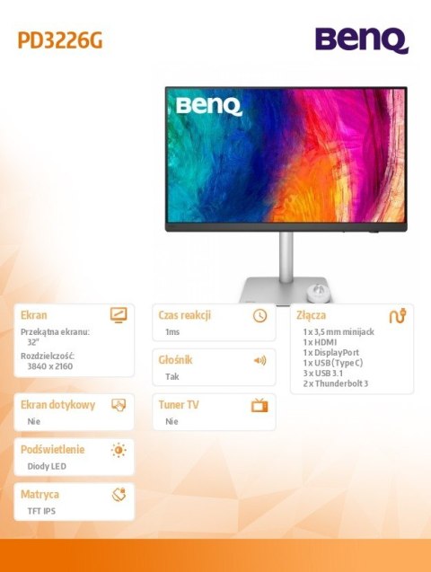 Benq Monitor 32 cale PD3226G 4K LED 5ms/144Hz/IPS/Graficzny