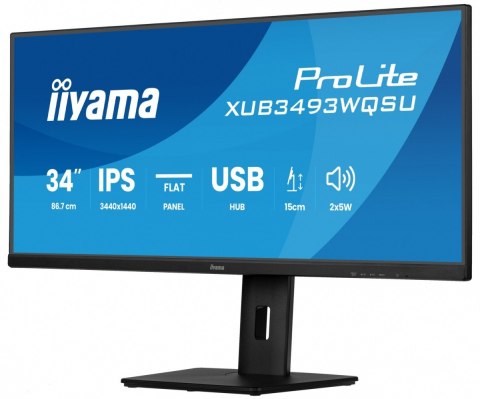 IIYAMA Monitor ProLite 34 cale XUB3493WQSU-B6 IPS,UWQHD,DP,2xHDMI,HAS,21:9,400cd, 120Hz,1000:1,1ms, USB HUBx4, 2x5W,