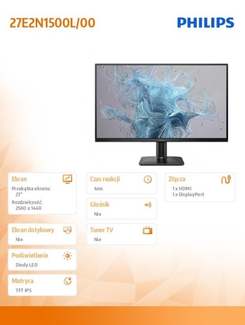 Philips Monitor 27E2N1500L 27 cali IPS 75Hz HDMI DP