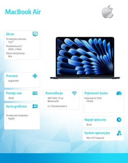 Apple MacBook Air 13 cali /10C GPU/24GB /512GB Czarny