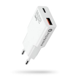 Everactive Ładowarka sieciowa everActive GaN SUPER SLIM SC-340Q QC3.0 USB-C PD 20W biała
