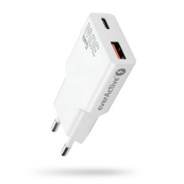 Everactive Ładowarka sieciowa everActive GaN SUPER SLIM SC-380Q QC3.0 USB-C PD 30W biała