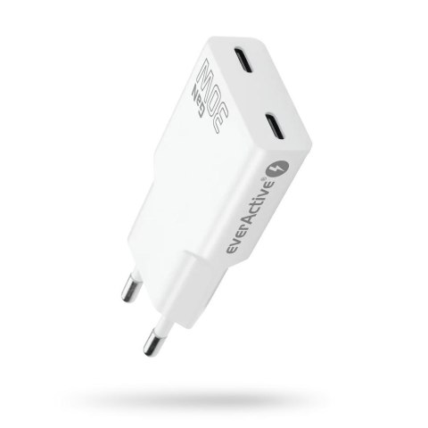 Everactive Ładowarka sieciowa everActive GaN SUPER SLIM SC-385Q QC4+ 2x USB-C PD 30W biała