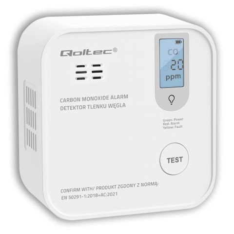 Qoltec Czujnik tlenku węgla Qoltec z baterią | alarm 85dB | LED
