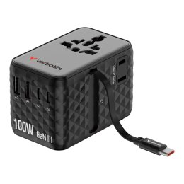 Verbatim Adapter podróżny Verbatim Charge 'n' Travel GaN III globalny 1xUSB-C PD 3.0 QC 4+ 100W, 2xUSB-C 15W, 1xUSB-A 12W czarny