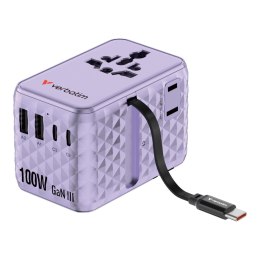 Verbatim Adapter podróżny Verbatim Charge 'n' Travel GaN III globalny 1xUSB-C PD 3.0 QC 4+ 100W, 2xUSB-C 15W, 1xUSB-A 12W fioletowy