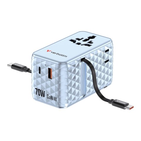 Verbatim Adapter podróżny Verbatim Charge 'n' Travel GaN III globalny 1xUSB-C PD 3.0 QC 4+ 70W, 1xUSB-C PD 3.0 QC 4+ 60W, 1xUSB-C 5W, 1x 