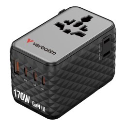 Verbatim Adapter podróżny Verbatim Charge 'n' Travel GaN III globalny 170W, 2xUSB-C PD 3.1 QC 4+ 140W, 1xUSB-C PD 3.0 QC 3.0 30W, 1xUSB-A