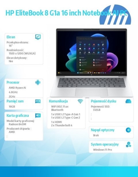 HP Inc. Notebook EliteBook 8 G1a Ryzen AI 5 PRO 340 512GB/16GB/W11P/16.0 C51H4ET