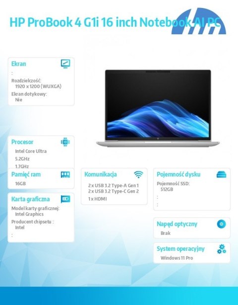 HP Inc. Notebook ProBook 4 G1i U7-255U 512GB/16GB/W11P/16.0 C51MNET